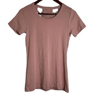 Chaser Strappy Double Vent Back Baby Ribbed Knit Tee Lattice Cutouts Pink Medium